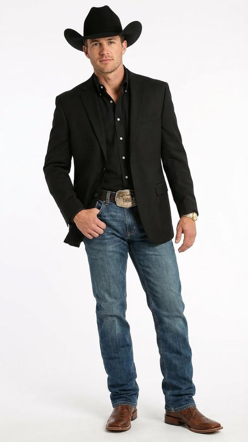 Men’s Black Western Blazer Jacket, Classic Cowboy Style Sport Coat for Casual Formal Wear with Jeans