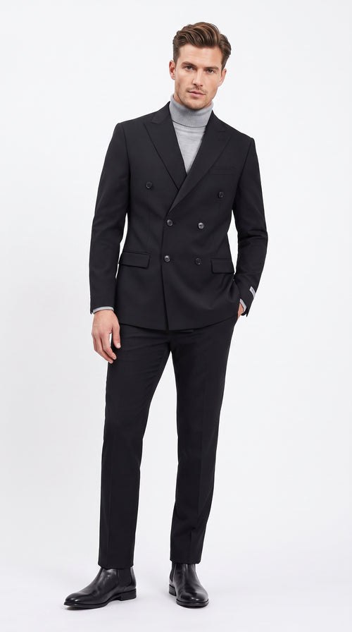 Men's Designer Stacy Adams Classic Double Breasted Suit in Black  Peak Lapel Slim fit