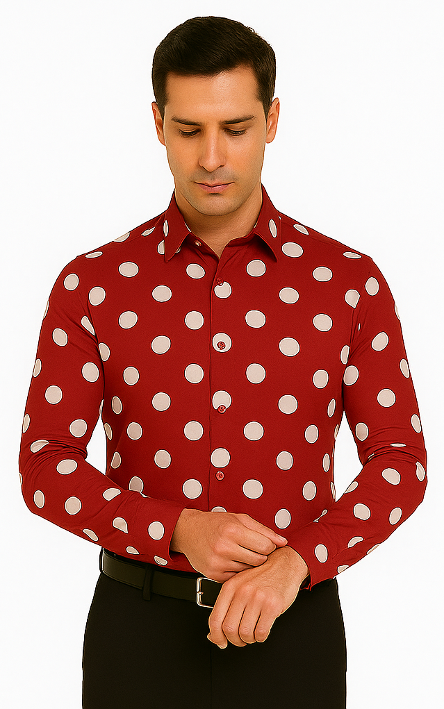 100% Cotton Dress Shirt Polka Dot Pattern Formal Or Casual Multi-color Men's Dress Shirt - AH616