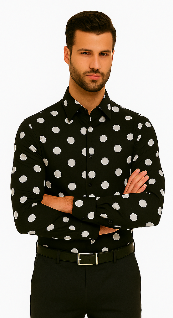 100% Cotton Dress Shirt Polka Dot Pattern Formal Or Casual Multi-color Men's Dress Shirt - AH616