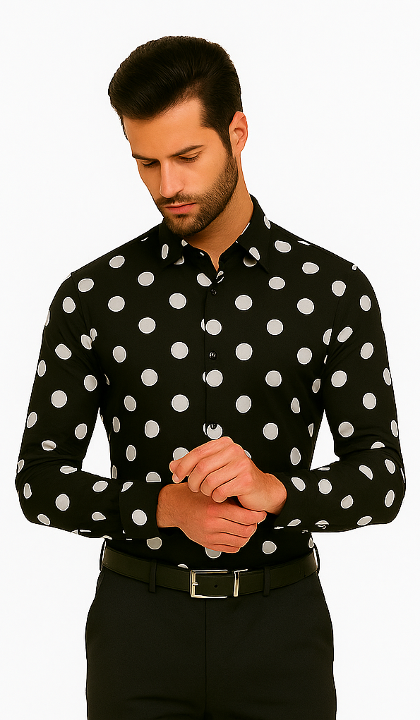 100% Cotton Dress Shirt Polka Dot Pattern Formal Or Casual Multi-color Men's Dress Shirt - AH616