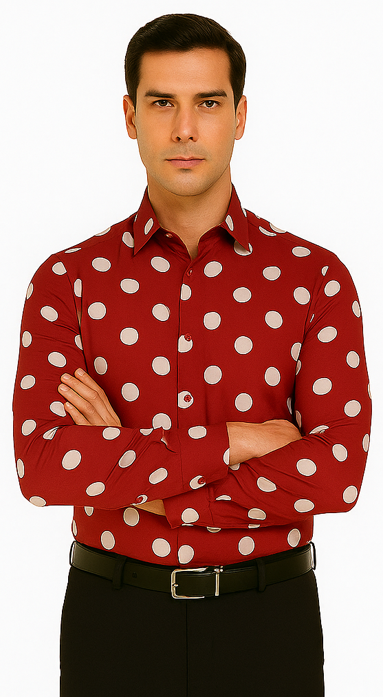 100% Cotton Dress Shirt Polka Dot Pattern Formal Or Casual Multi-color Men's Dress Shirt - AH616