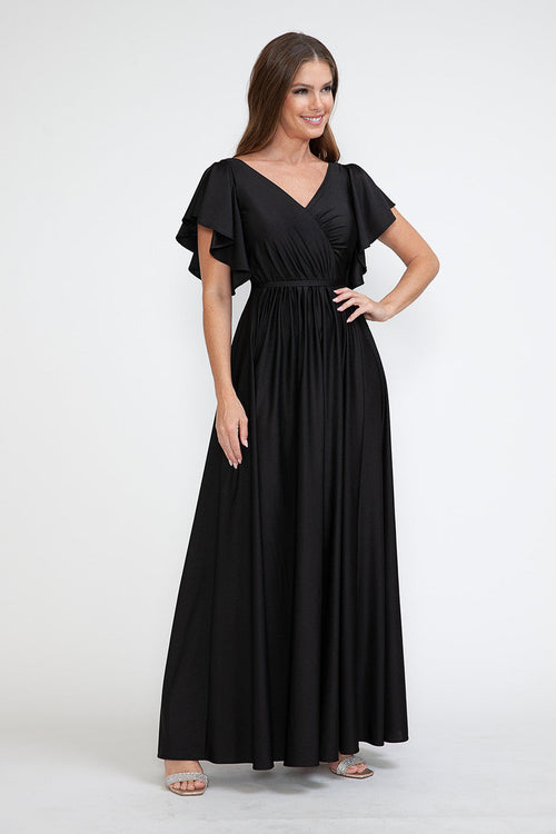 Lenovia 5277 Ruffled Short Sleeve V-Neck Stretch Dress