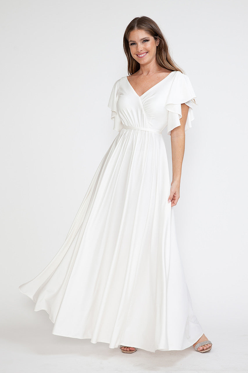 Lenovia 5277 Ruffled Short Sleeve V-Neck Stretch Dress
