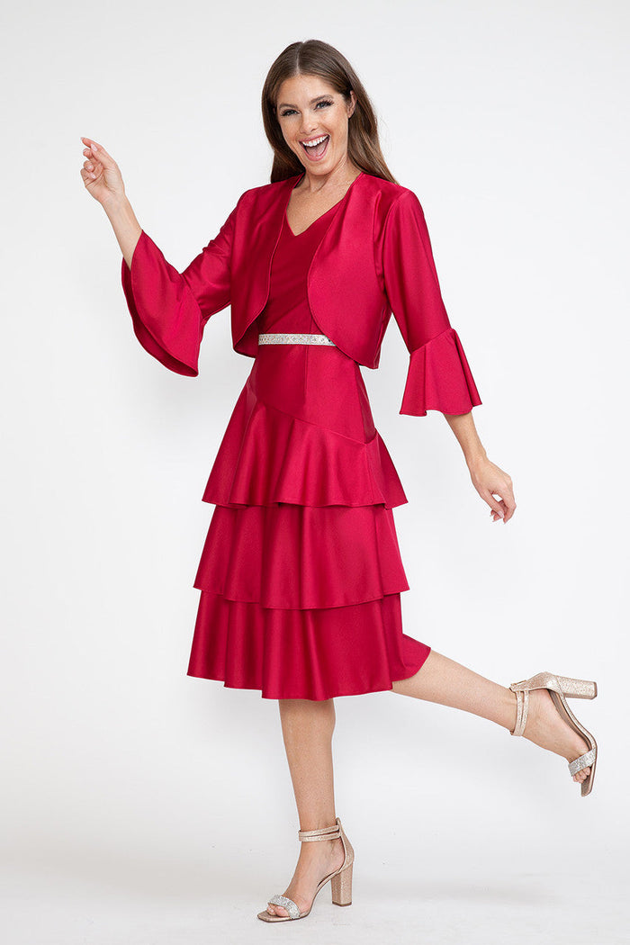 Lenovia 5283 Tiered Skirt Stretch Crepe 2-Piece Jacket Dress