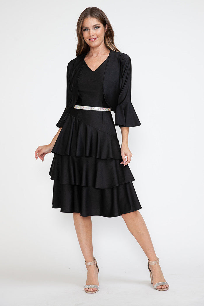 Lenovia 5283 Tiered Skirt Stretch Crepe 2-Piece Jacket Dress