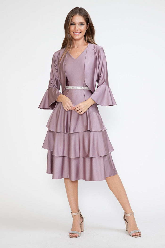 Lenovia 5283 Tiered Skirt Stretch Crepe 2-Piece Jacket Dress