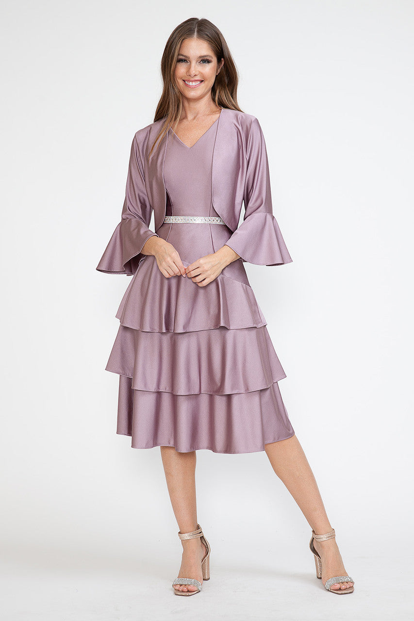 Lenovia 5283 Tiered Skirt Stretch Crepe 2-Piece Jacket Dress