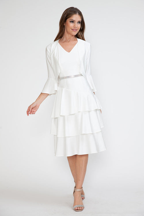 Lenovia 5283 Tiered Skirt Stretch Crepe 2-Piece Jacket Dress
