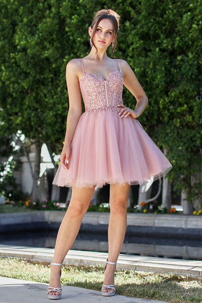 Adora Design 1065 Short A-Line Corset Applique Homecoming Dress