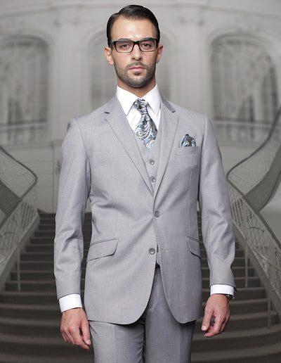 Mens 2 Button Classic Fit Pleated Pant Suit in Big & Tall Sizes in Grey by Statement