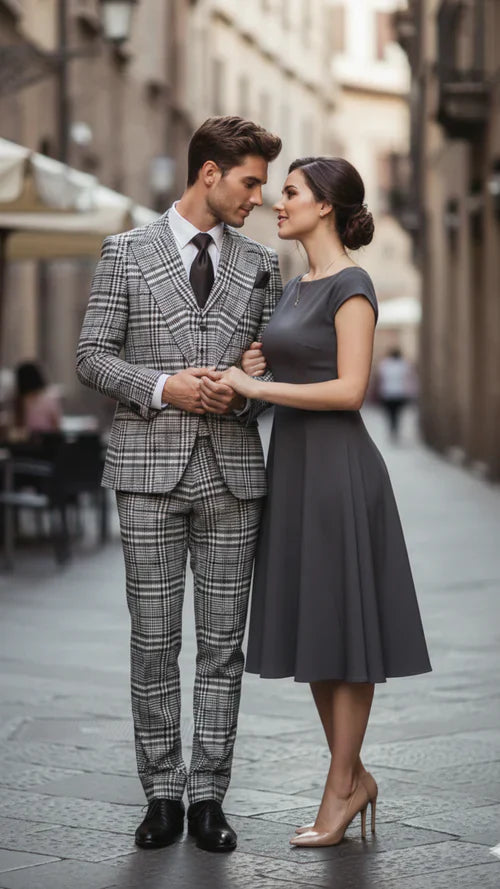 Suits With Baggy Pleated Pants - Wide Leg Pants 100% Wool - Classic Fit in One Button 3 Piece Suit by Rossiman by USA Men's Outlet