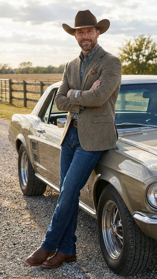 Men’s Brown Taupe Western Blazer Jacket – Classic Cowboy Style Sport Coat for Wedding