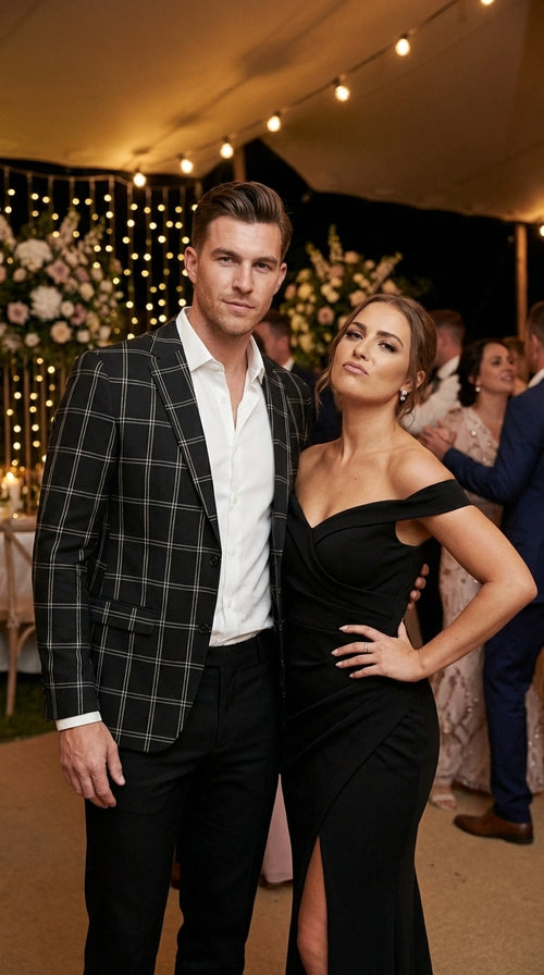 Men’s Black Windowpane Check Blazer – Black Plaid Formal Blazer Jacket for Business, Wedding and Smart Casual Style