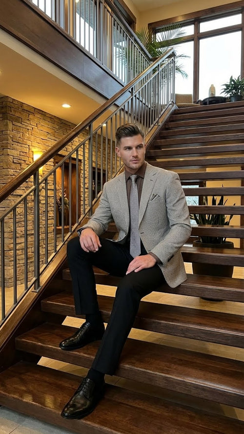 Men’s Black and White Houndstooth Blazer Jacket, Classic Formal Sport Coat for Business, Wedding and Dress Wear