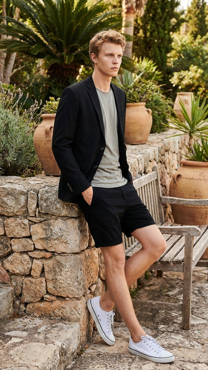 Men’s Black Summer Business Suit with Shorts Pants Set by USA Men's Outlet