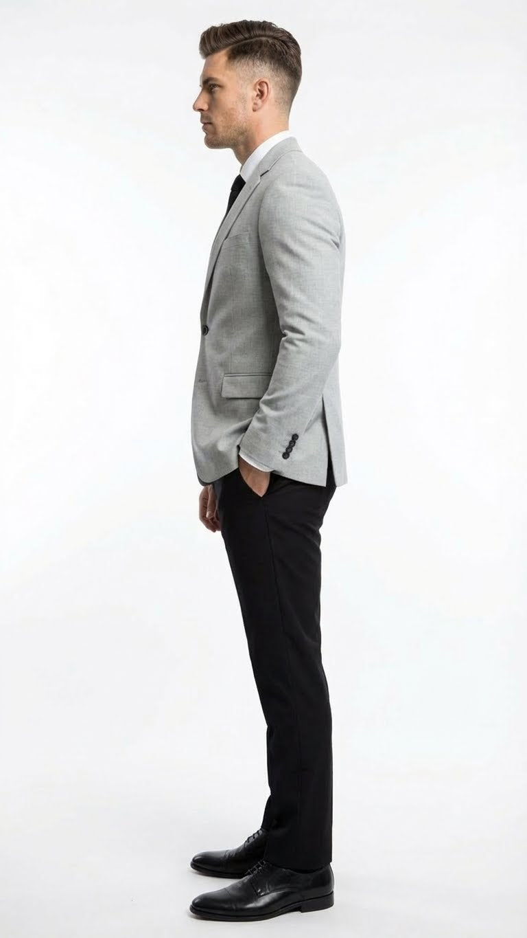 Men’s Light Grey Slim Fit Blazer Sport Coat with Black Pants - Premium Formal and Smart Casual Outfit by USA Men's Outlet