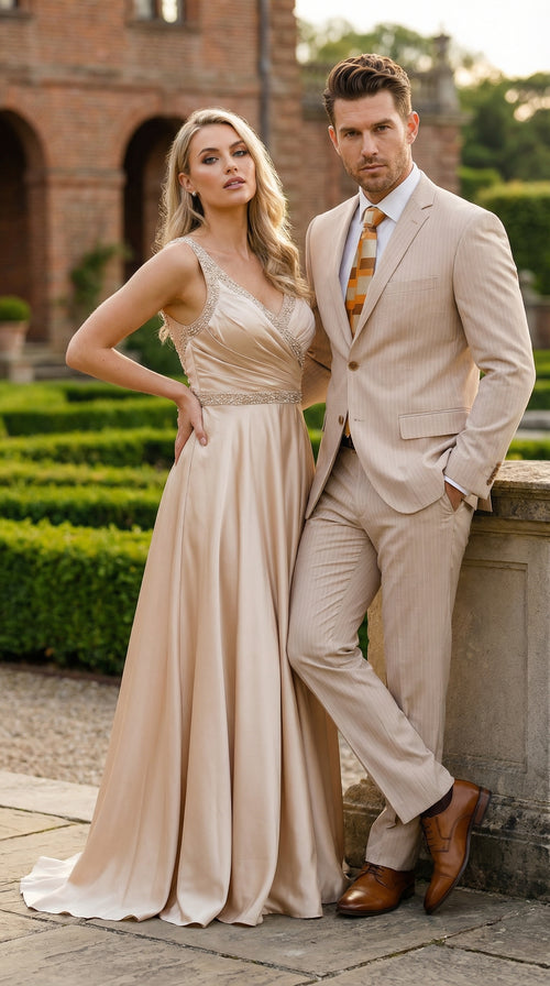 Vitali Men’s Natural Beige Pinstripe Suit – Summer Tan Pinstripe  Weddings and Business Wear