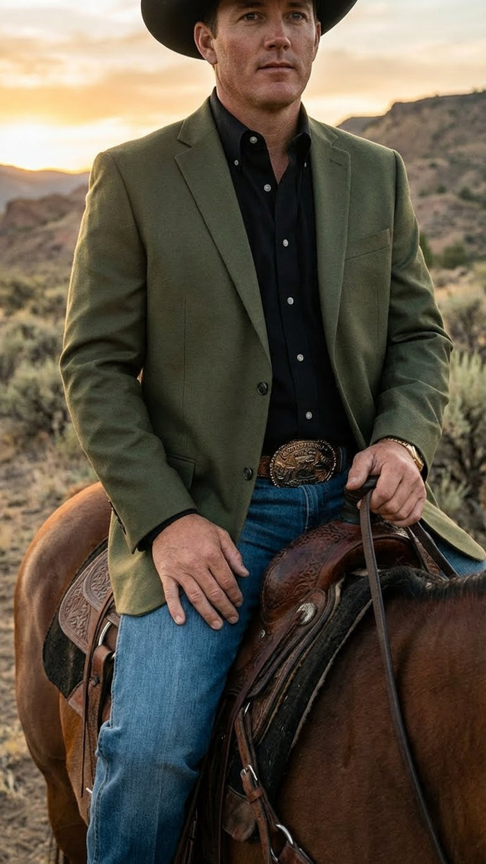 Saco Vaquero Men’s Olive Green Western Blazer Jacket, Classic Cowboy Style Sport Coat for Casual Formal Wear with Jeans - Cowboy Accessories