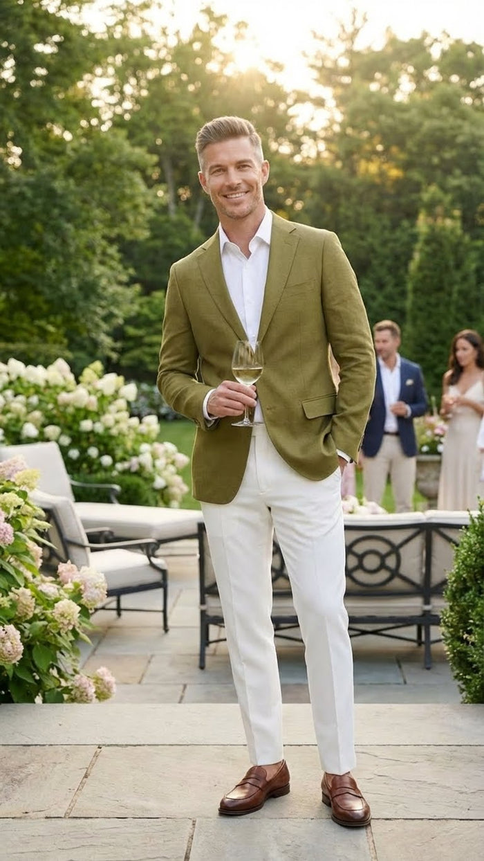 Men’s Olive Green Blazer Sport Coat - Fabric Summer in pistachio sage green USA Men's Outlet