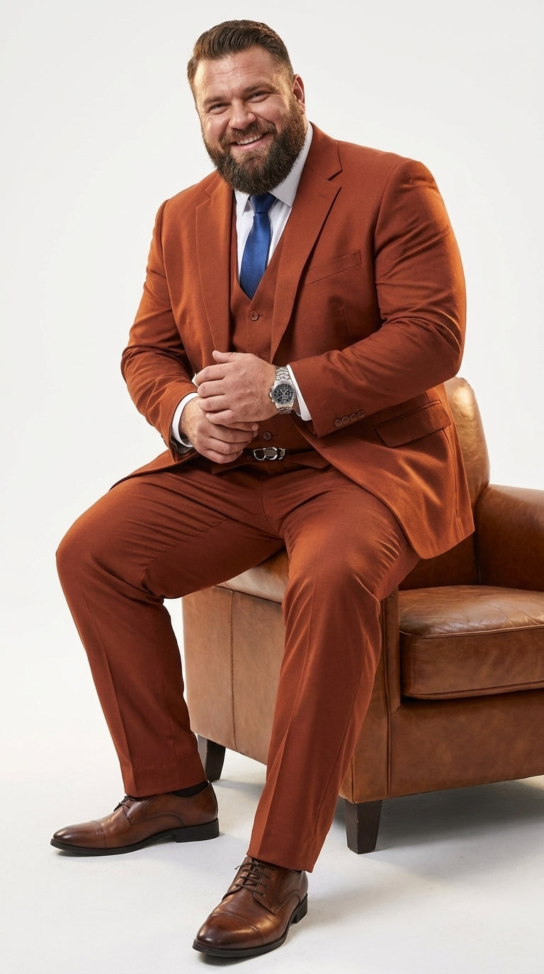 Stacy Adams Burnt Orange Suit – Men’s Rust 3-Piece Wedding & Formal Suit with Vest