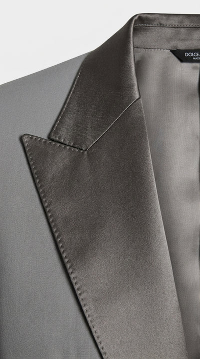 Men’s Silver Dinner Jacket – Satin Peak Lapel Tuxedo Blazer for Weddings, Prom & Formal Events in color silver grey