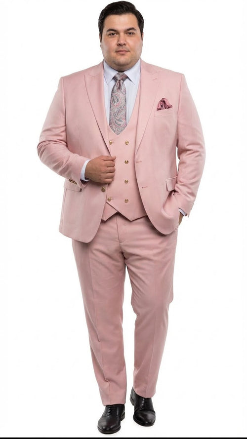 Men’s Blush Pink and Gold Three-Piece Suit - Tailored Fit Formal Wedding, Vested Suit By Rossiman USA Men's Outlet