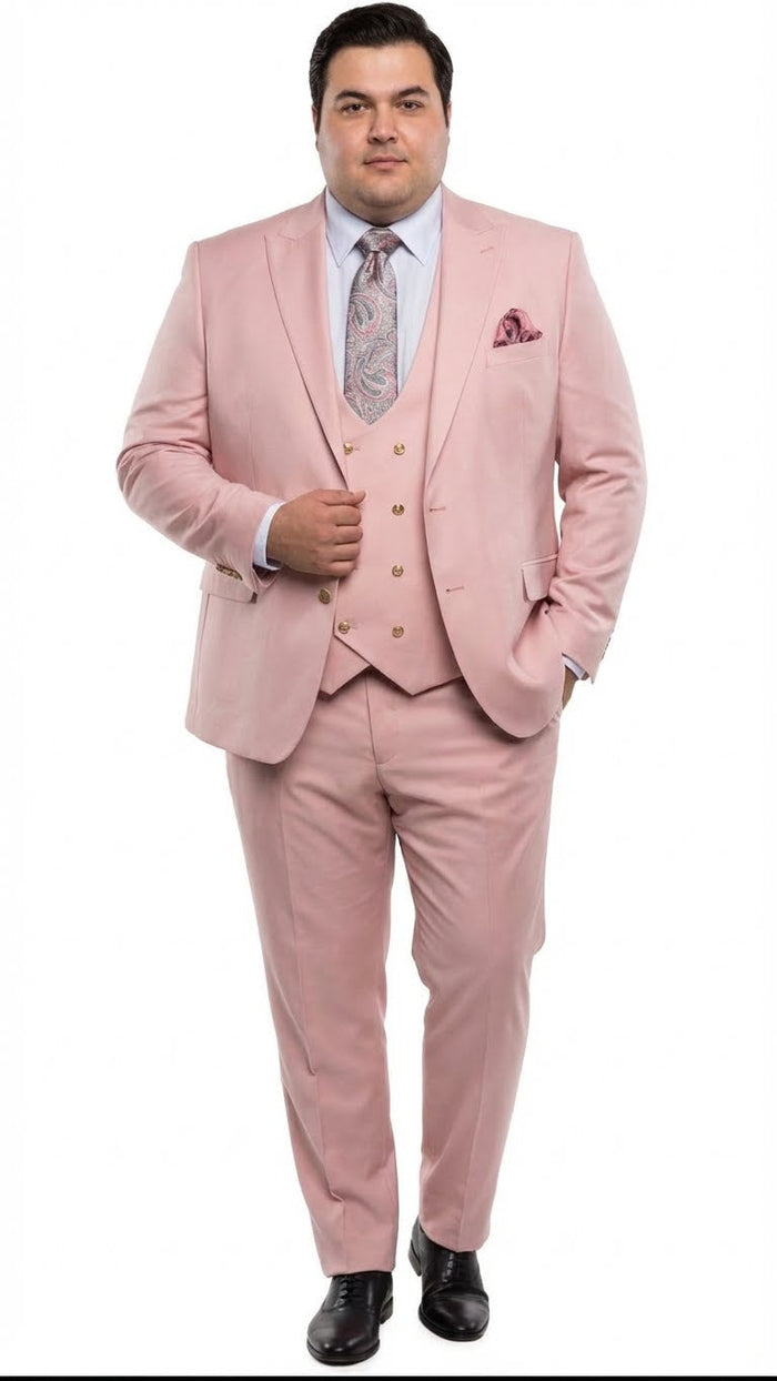 Men’s Blush Pink and Gold Three-Piece Suit - Tailored Fit Formal Wedding, Vested Suit By Rossiman USA Men's Outlet
