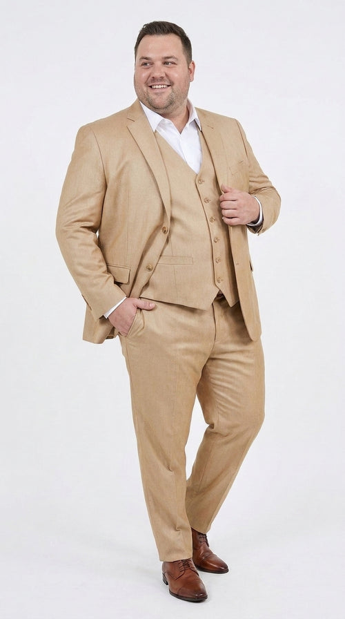 Men’s Camel Khaki Bronze Sharkskin 3-Piece Suit – Modern Wedding, Business and Formal Suit with Matching Vest