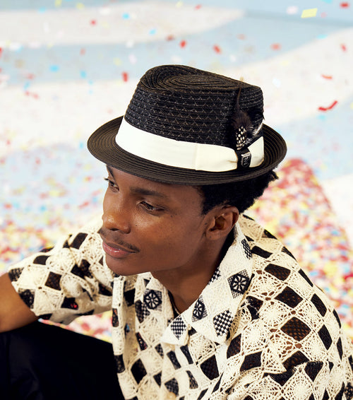 ZAYLEN FEDORA Paper Braided Pinch Front Hat
