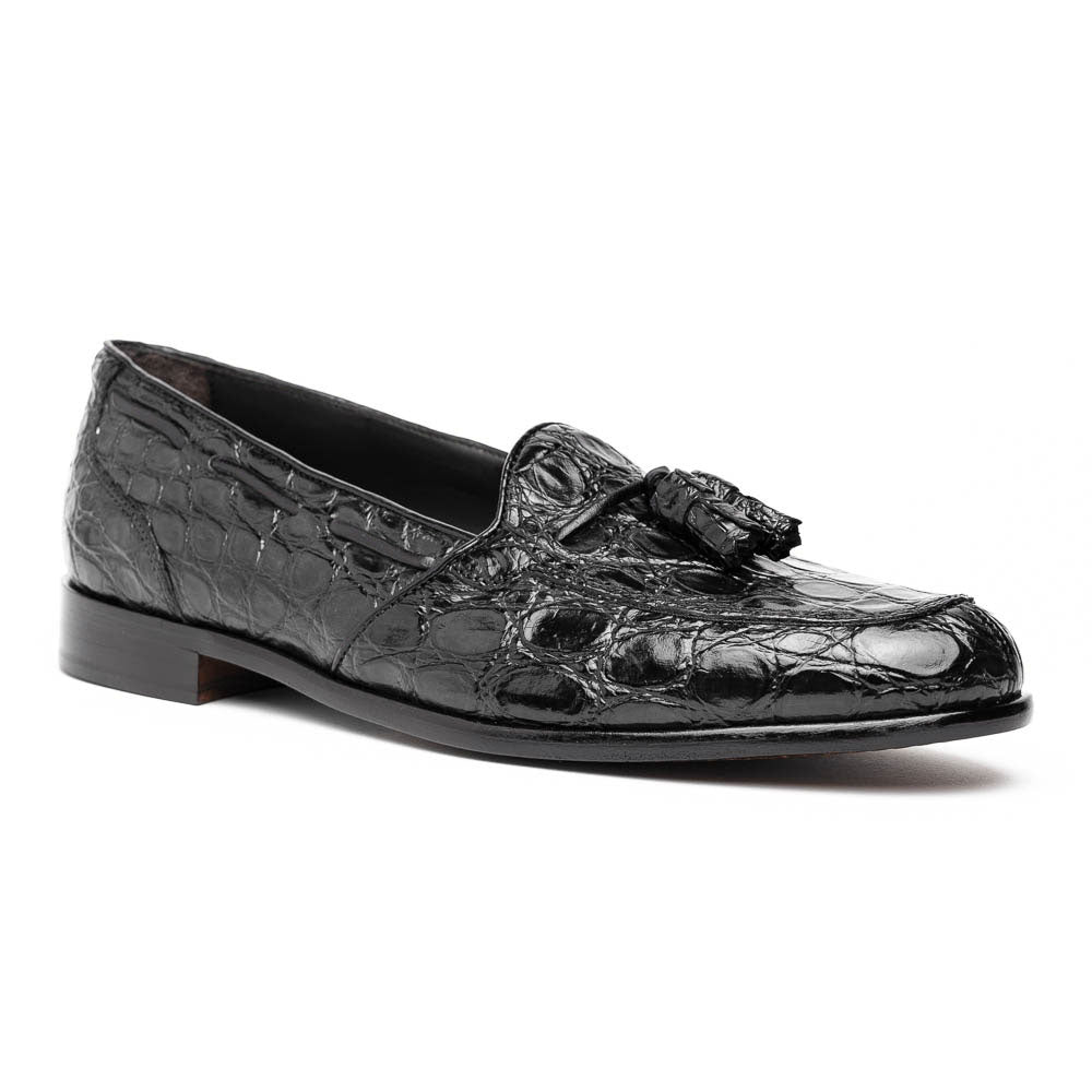 Zelli Franco Tassel Loafers in Genuine Caiman Crocodile - Black