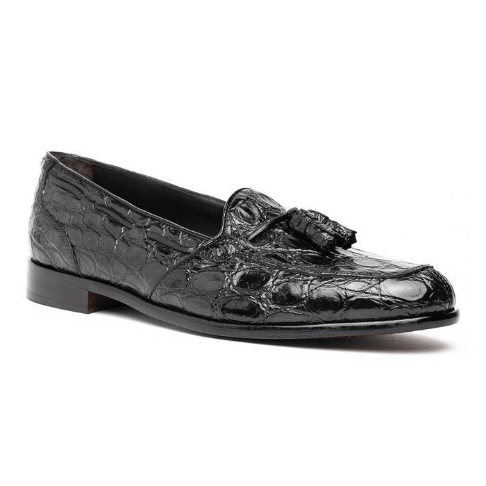 Zelli Franco Tassel Loafers in Genuine Caiman Crocodile - Black