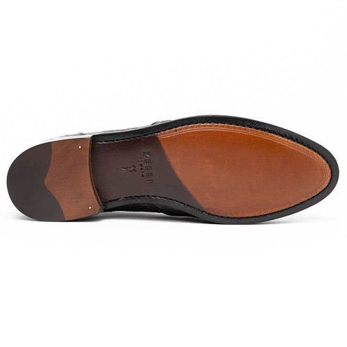 Zelli Franco Tassel Loafers in Genuine Caiman Crocodile - Black