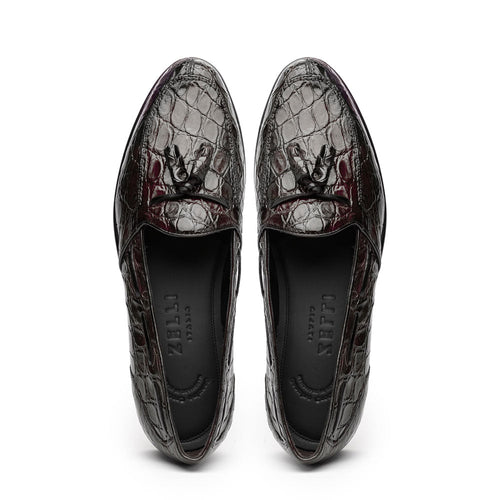 Zelli Franco Genuine Caiman Crocodile Tassel Loafers in Nicotine