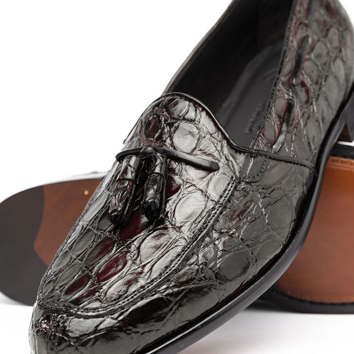 Zelli Franco Genuine Caiman Crocodile Tassel Loafers in Nicotine