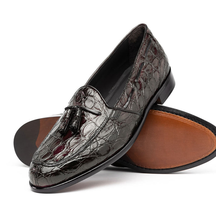Zelli Franco Genuine Caiman Crocodile Tassel Loafers in Nicotine