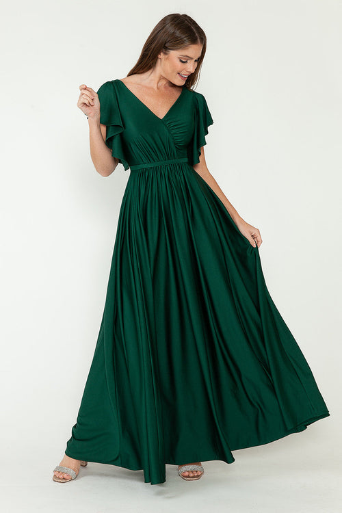 Lenovia 5277 Ruffled Short Sleeve V-Neck Stretch Dress