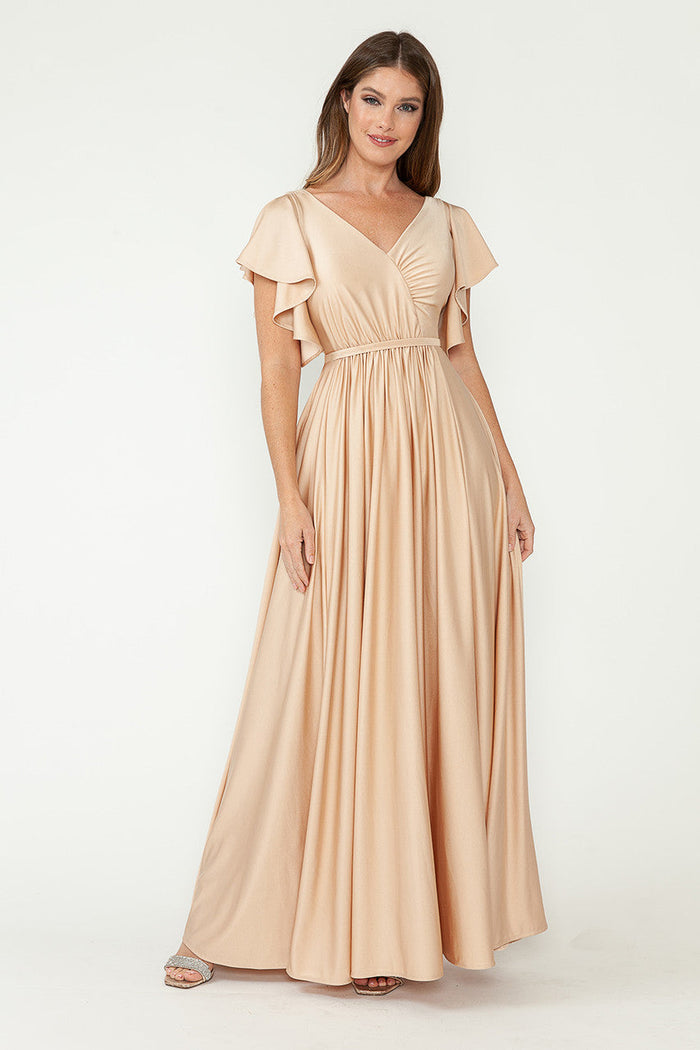 Lenovia 5277 Ruffled Short Sleeve V-Neck Stretch Dress
