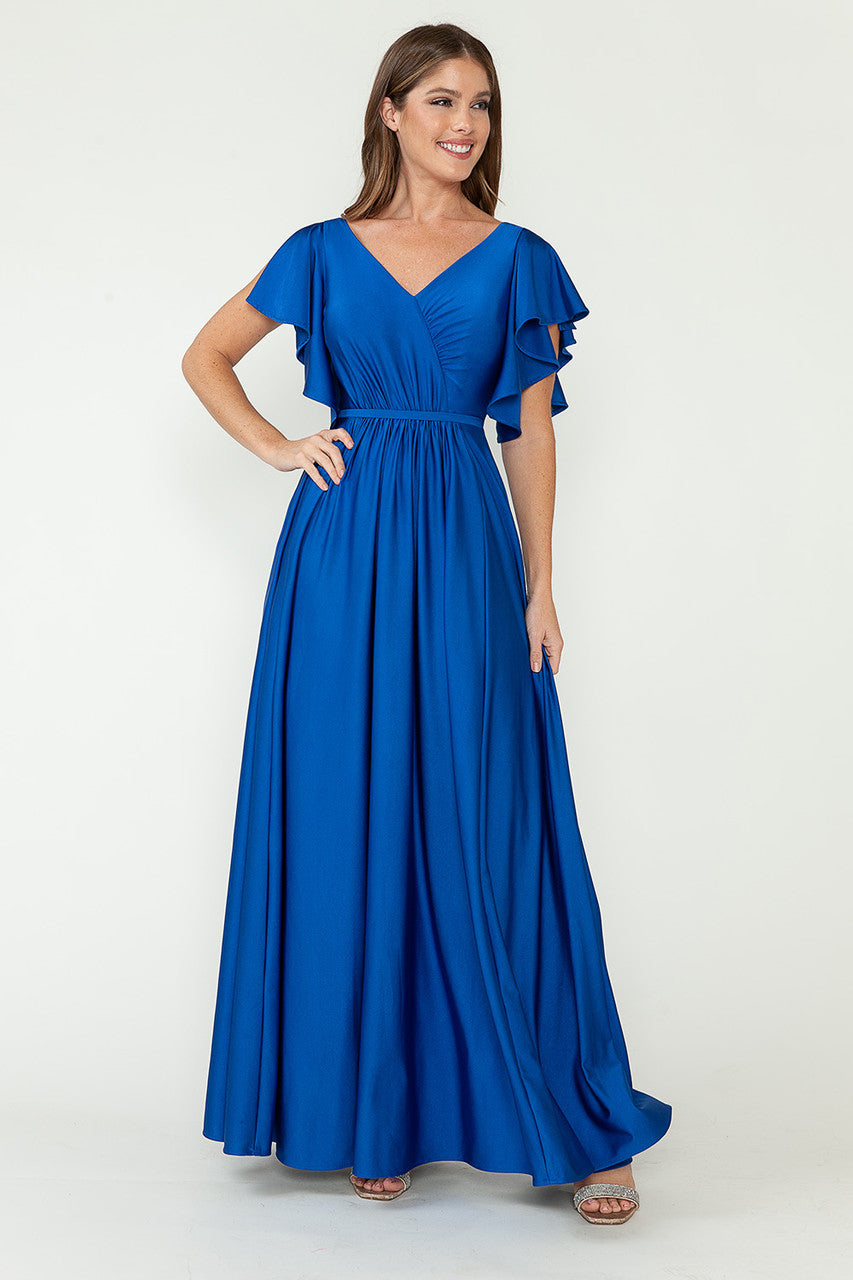 Lenovia 5277 Ruffled Short Sleeve V-Neck Stretch Dress