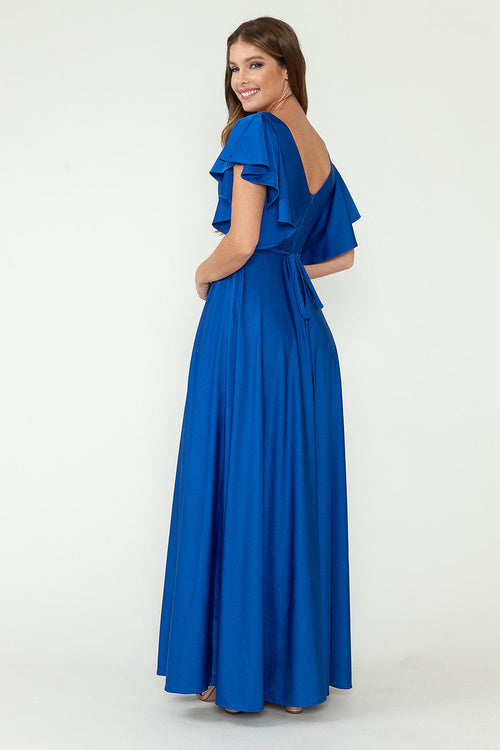Lenovia 5277 Ruffled Short Sleeve V-Neck Stretch Dress