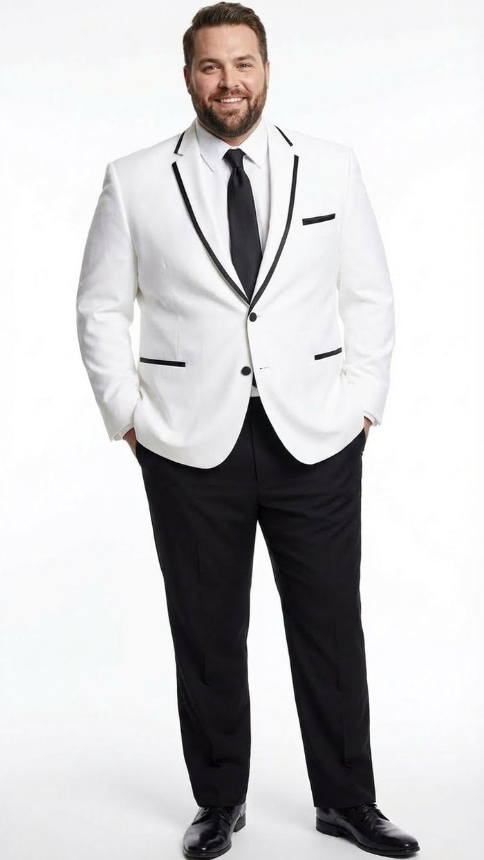 Men’s White Blazer with Black Trim - Wedding and Party Formal Blazer Jacket - White Tuxedo Prom Jacket by USA Men's Outlet