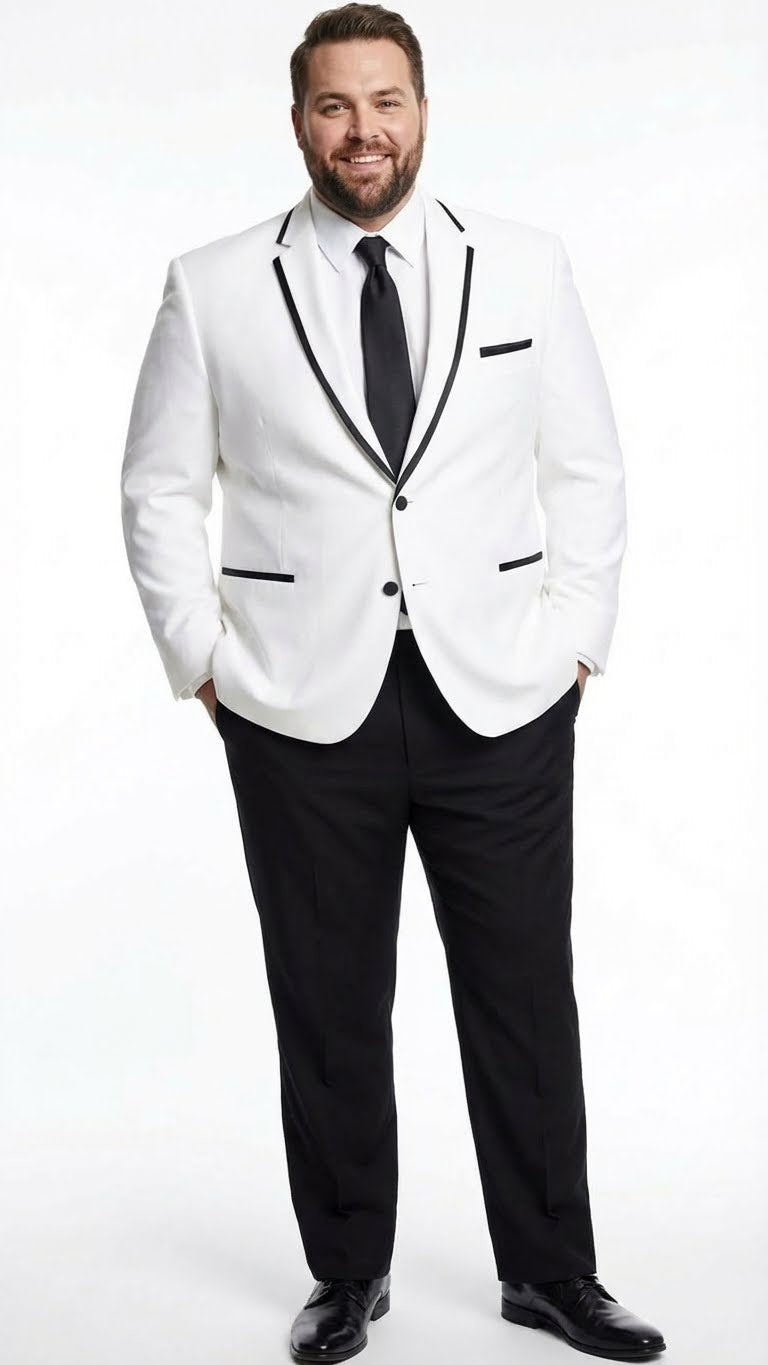 Men’s White Blazer with Black Trim - Wedding and Party Formal Blazer Jacket - White Tuxedo Prom Jacket by USA Men's Outlet