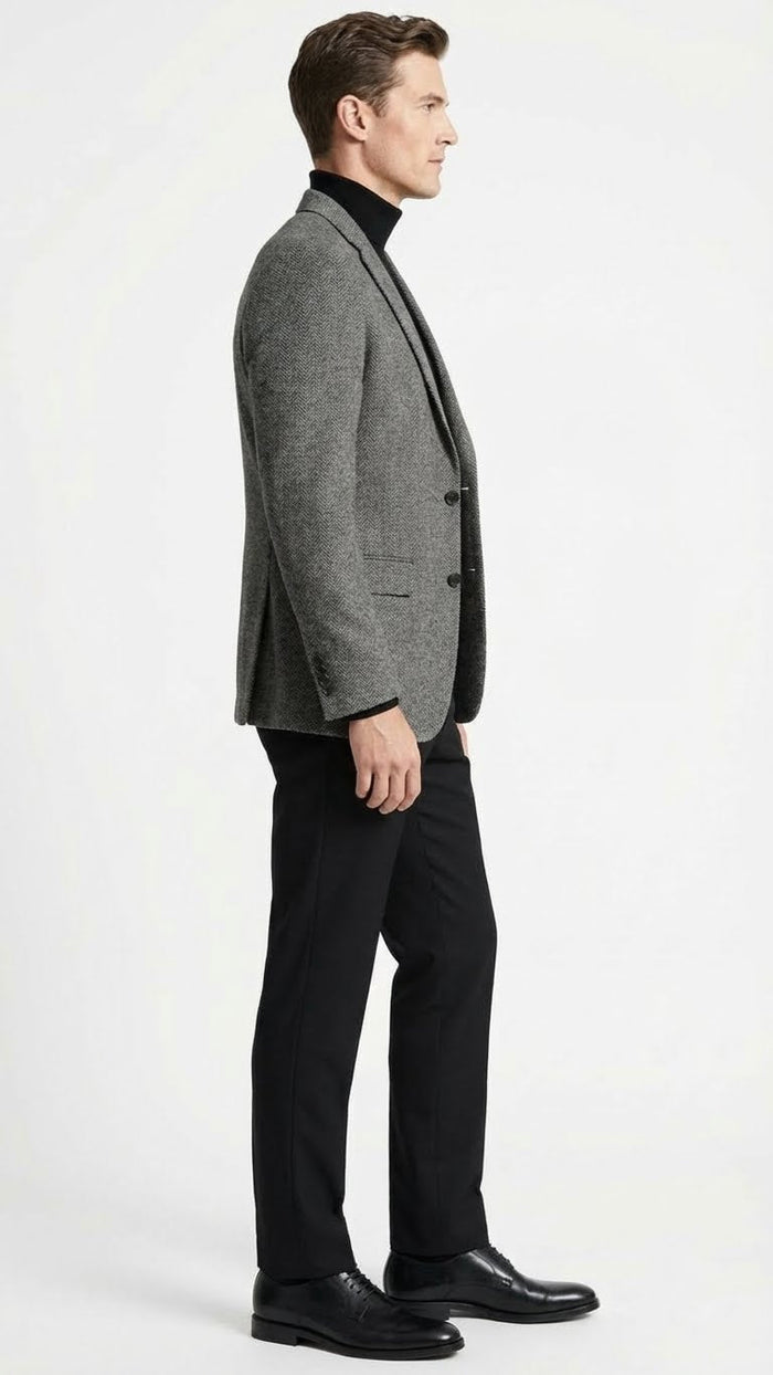 Men’s Grey Tweed Herringbone Sport Coat - Gray Mens Blazer Suit Jacket by USA Men's Outlet