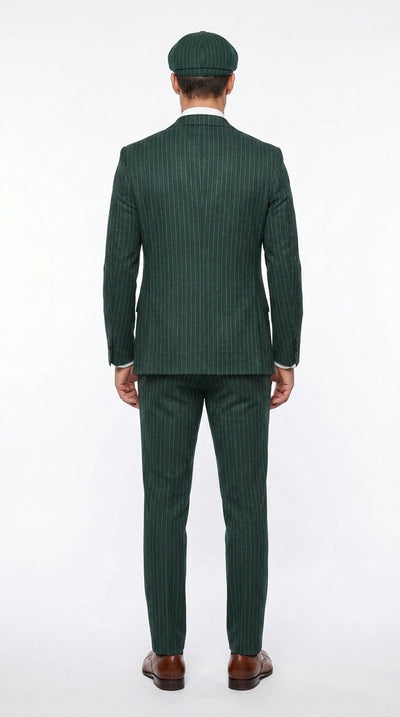 Men’s Hunter Green Pinstripe 3-Piece Suit – Vintage Wedding, Prom and Formal Suit with Matching Vest