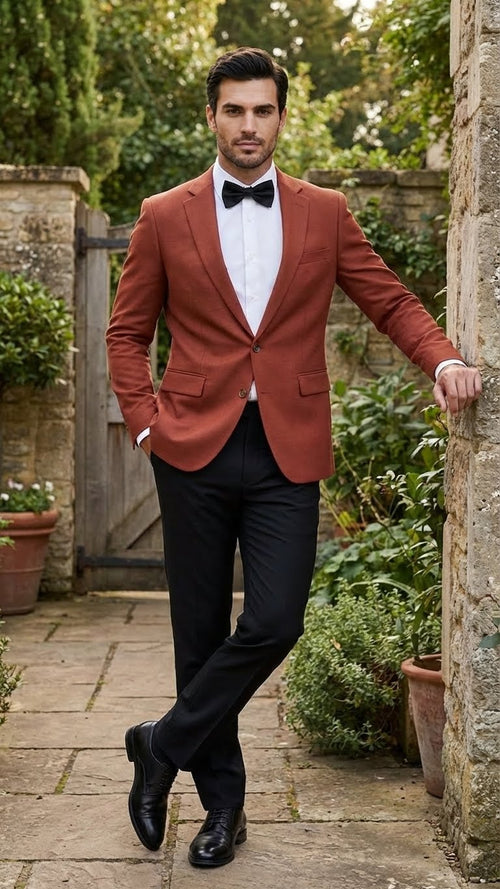 Men’s Brick Copper Rust Color Blazer - Slim Fit Formal and Party Wear Jacket in Burnt Orange Sport Coat USA Men's Outlet