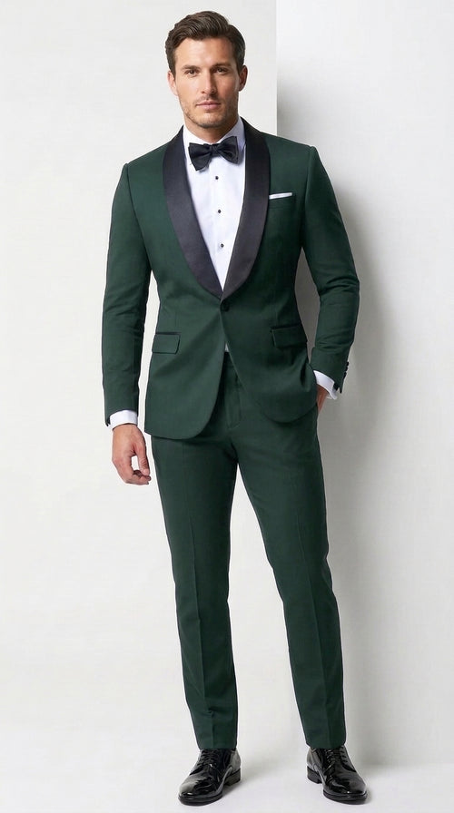 Men’s Father of the Bride Tuxedo Suit – Shawl Lapel Wedding Suit in Black, Navy or Hunter Green