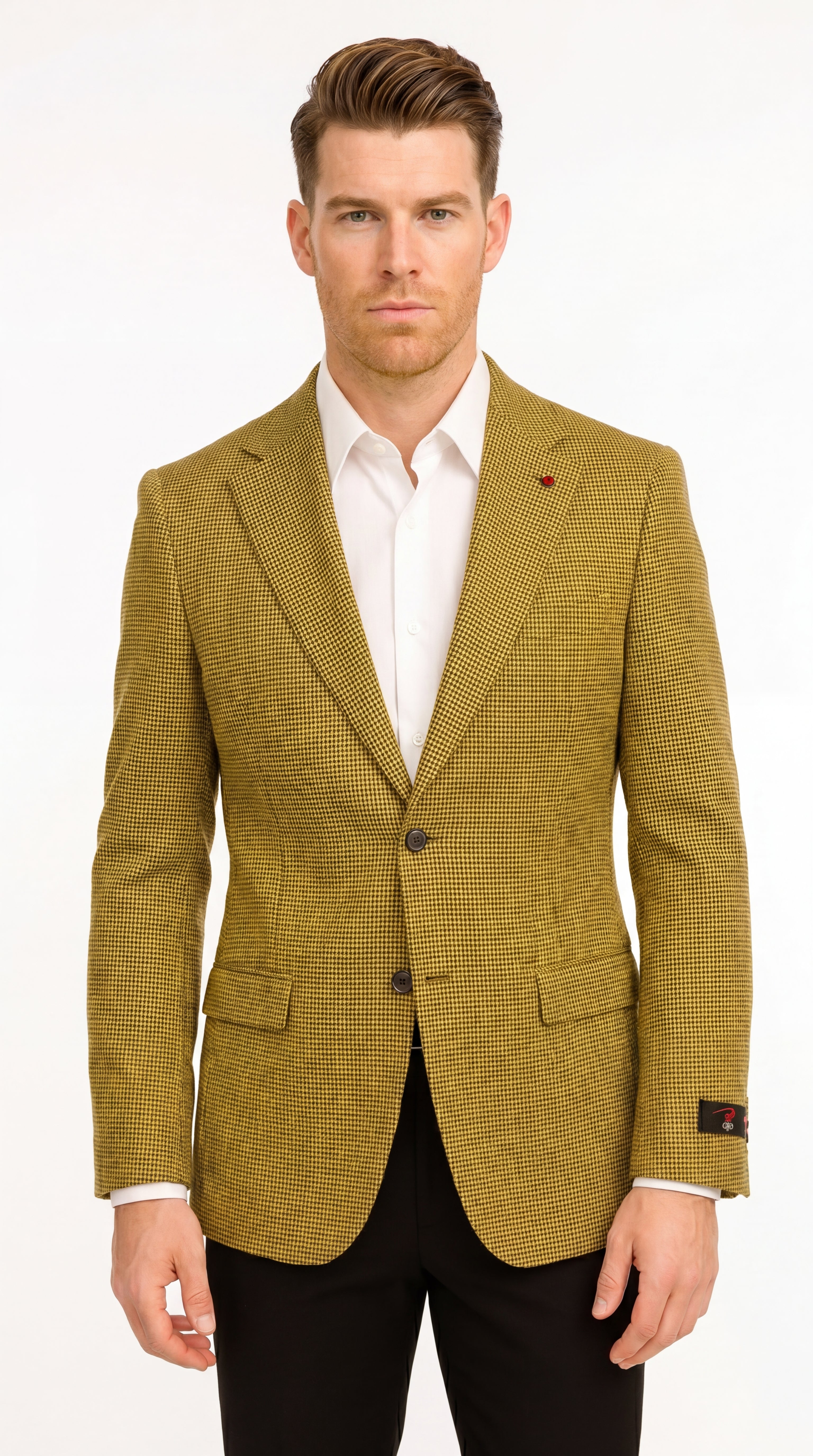 Men's Mustard Gold Yellow Houndstooth Blazer Jacket, Check Pattern For