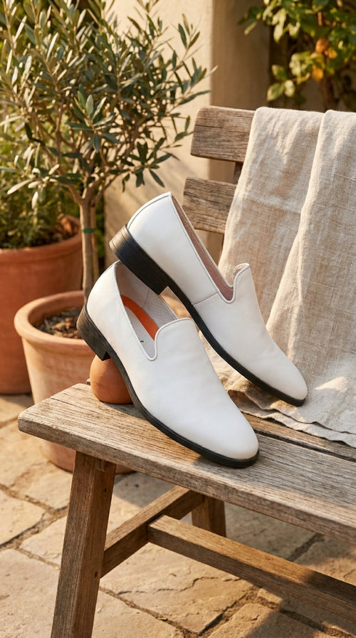 Men’s White Plain Toe Slip On Loafer Dress Shoes – Classic Formal Lightweight Shoes for Wedding, Party and Business Wear