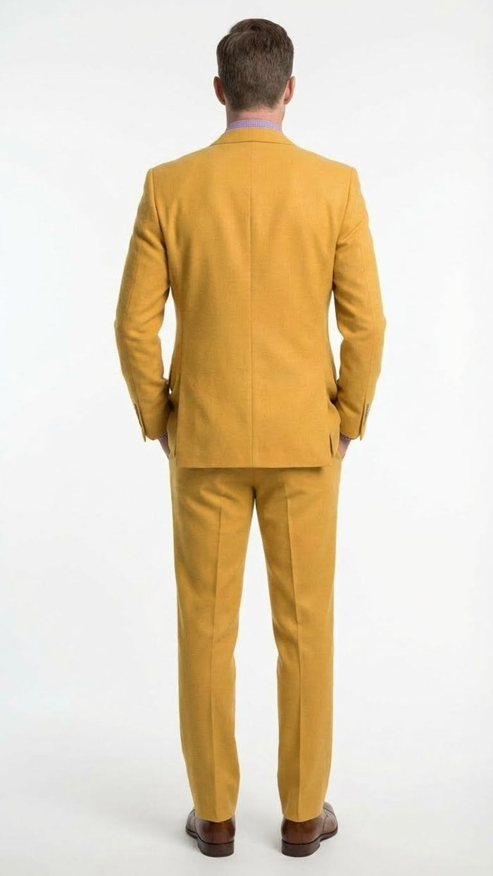 Men’s Mustard Yellow Three Piece Suit - 2 Button Notch Lapel Modern Fit in Gold Color - Church Suit by USA Men's Outlet