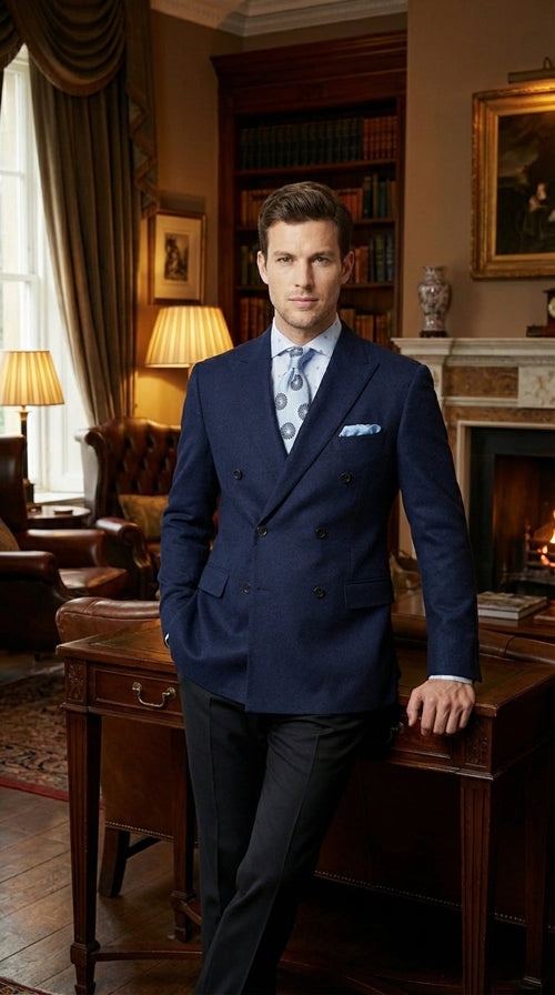 Mens Navy Blue Double Breasted Blazer – Classic Formal Suit Jacket for Business, Wedding, Office and Professional Wear